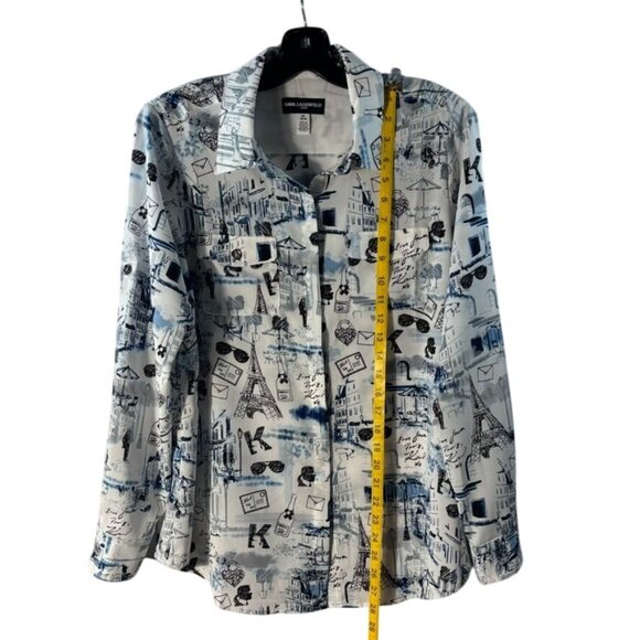 Karl Lagerfeld Paris Womens Graphic Print Long Sleeve Button-Down Shirt M 100% P - Picture 6 of 13